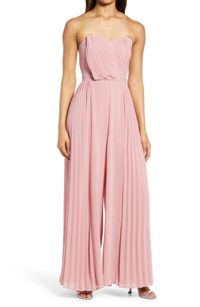 Shop Adelyn Rae Strapless Chiffon Jumpsuit In Dawn Pink