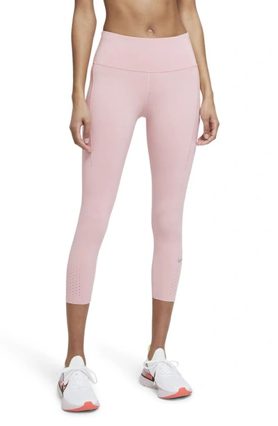 Shop Nike Epic Luxe Crop Pocket Running Tights In Pink Glaze