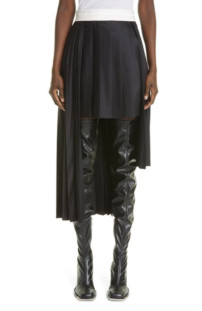 Shop Peter Do Pleated Asymmetric Wool Skirt In Black