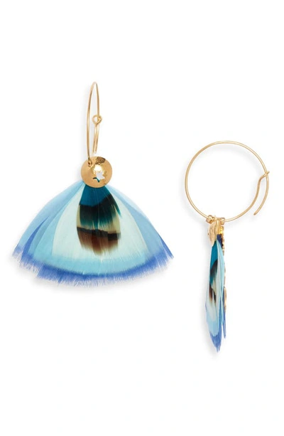 Shop Gas Bijoux Bermude Feather Hoop Earrings In Turquoise Blue