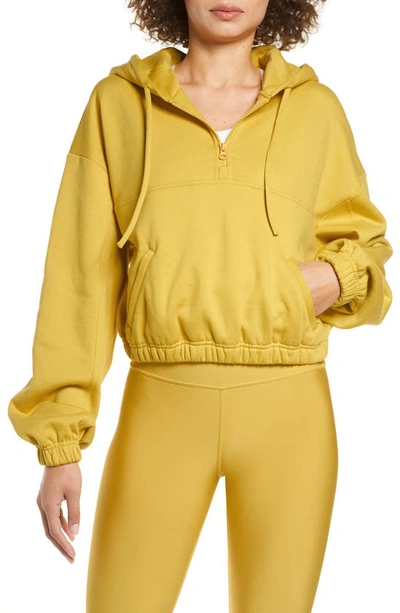 Shop Alo Yoga Stadium Quarter Zip Hoodie In Sulphur