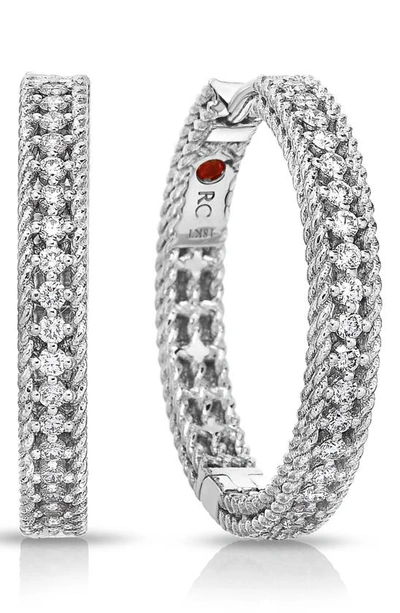 Shop Roberto Coin Symphony Princess Diamond Hoop Earrings In White Gold
