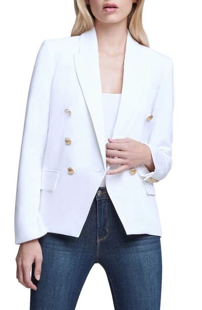 Shop L Agence Kenzie Double Breasted Blazer In White