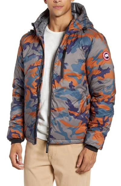 Shop Canada Goose Lodge Slim Fit Packable 750 Fill Power Down Hooded Jacket In Classic Camo/ Rust