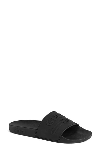 Shop Gucci Logo Slide Sandal In Black