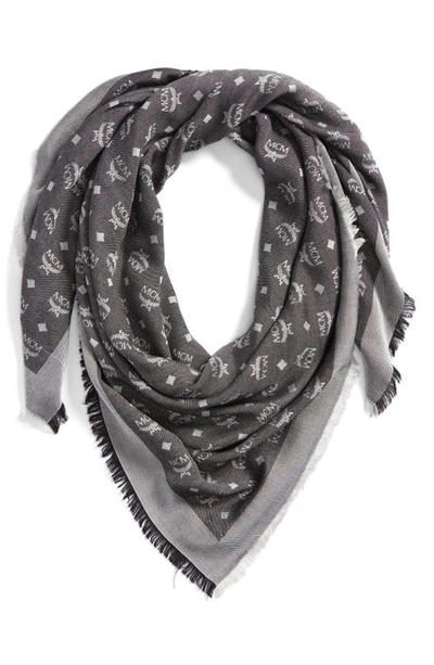 Shop Mcm Monogram Scarf In Silver Shadow