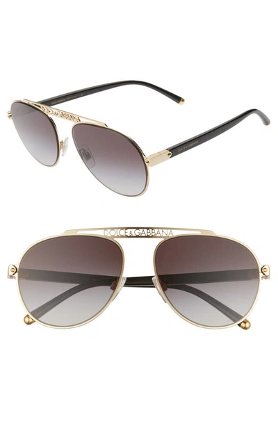 Shop Dolce & Gabbana 57mm Gradient Pilot Aviator Sunglasses In Gold/ Grey Gradient