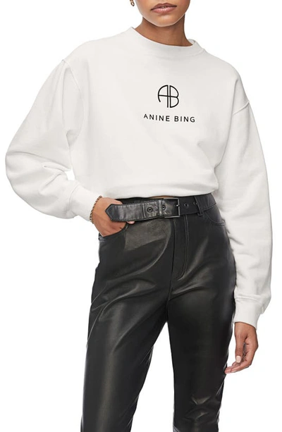 Shop Anine Bing Ramona Monogram Cotton Sweatshirt In Optic White