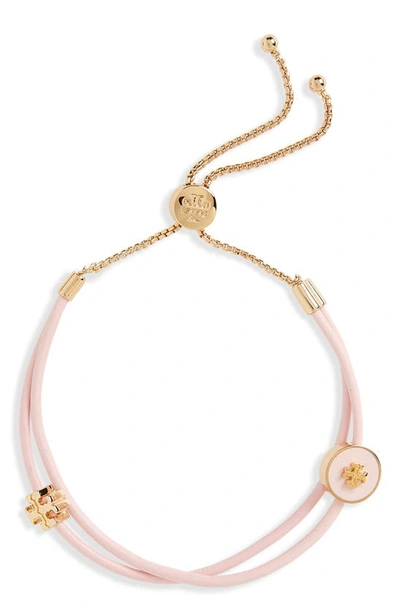 Shop Tory Burch Enamel Logo Slider Bracelet In Tory Gold/ Mineral Pink