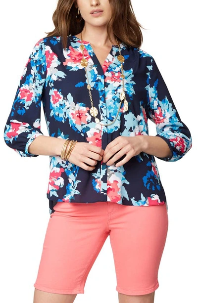 Shop Nydj High/low Crepe Blouse In Twilight Blossom