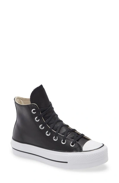 Converse Chuck Taylor® All Star® Leather High Top Platform Sneaker In  Black/ Black/ White | ModeSens