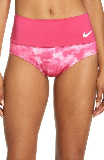 Shop Nike Cloud High Waist Bikini Bottoms In Fireberry