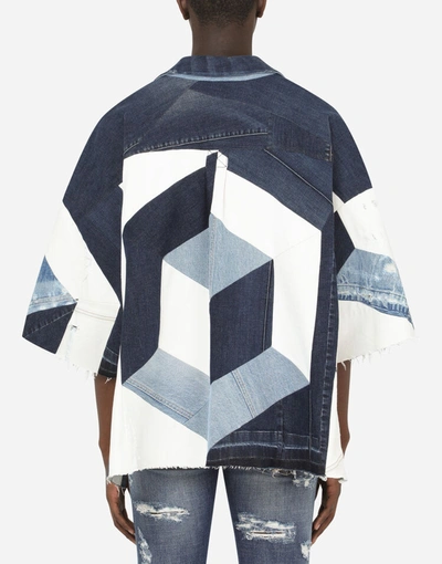 Shop Dolce & Gabbana Stretch Denim Patchwork Shirt In Azure