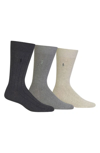Shop Polo Ralph Lauren 3-pack Crew Socks In Charcoal Heather/ Grey