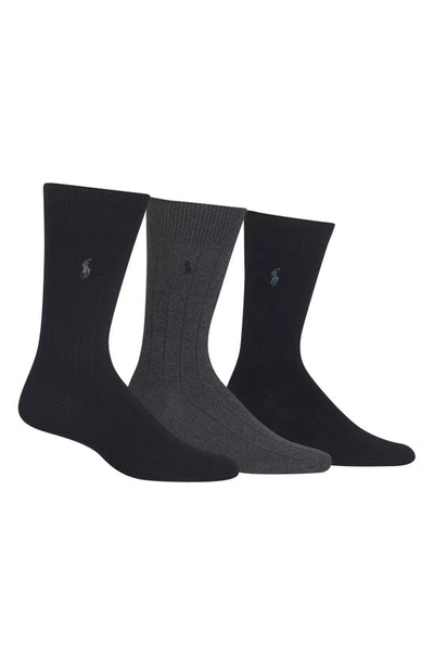 Shop Polo Ralph Lauren 3-pack Crew Socks In Black/ Charcoal/ Navy