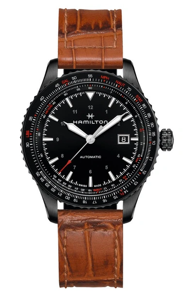 Hamilton Men's Swiss Automatic Khaki Aviation Converter Brown Leather Strap Watch 42mm In Brown
