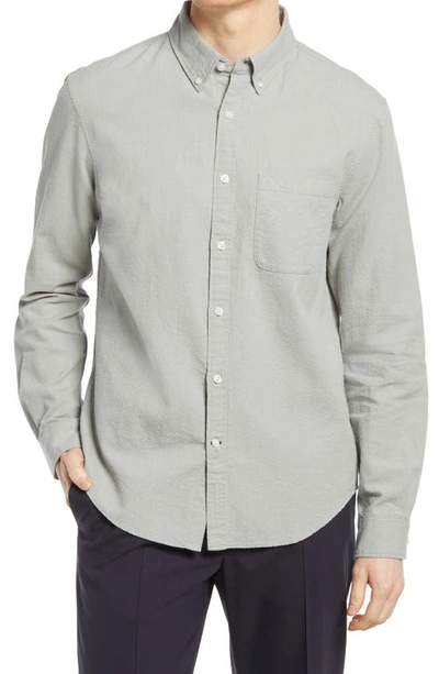 Shop Club Monaco Linen & Cotton Seersucker Button-down Shirt In Iron
