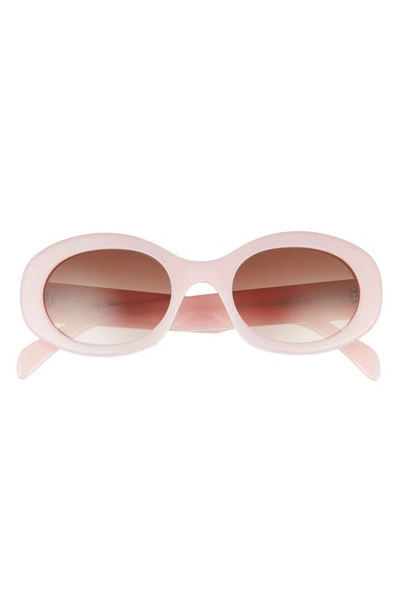 Shop Celine Triomphe 54mm Oval Sunglasses In Shiny Milky Baby Pink/ Brown