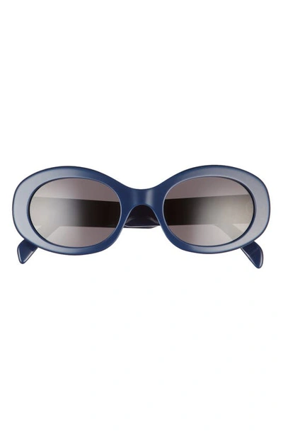 Shop Celine Triomphe 54mm Oval Sunglasses In Smoke Lens/ Dark Solid Blue