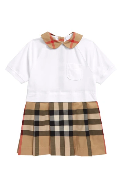 Shop Burberry Veronica Check Detail Dress In Archive Beige Ip Chk