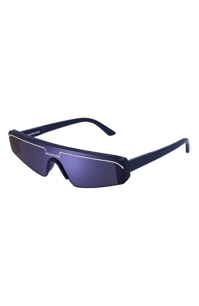 Shop Balenciaga 99mm Shield Sunglasses In Blue/ Blue Mirror