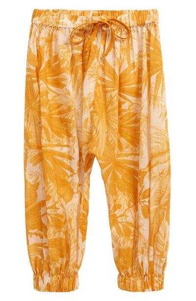 Shop Zimmermann Kids' Mae Palm Leaf Print Cotton Pants In Amber Palm