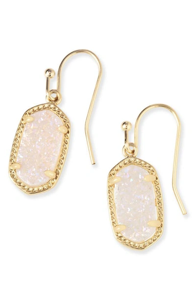 Shop Kendra Scott Lee Small Drop Earrings In Iridescent Drusy/ Gold
