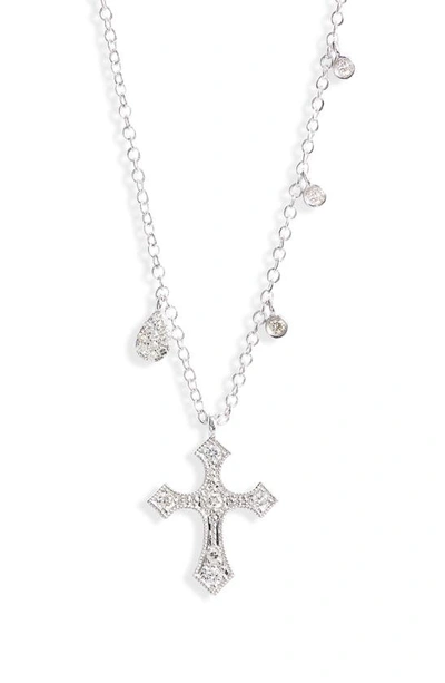 Shop Meira T Diamond Cross Pendant Necklace In White Gold