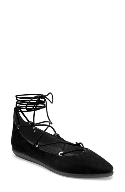 Shop Aerosoles Venezuela Ankle Tie Flat In Black Suede