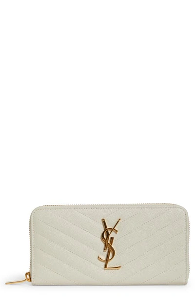 Shop Saint Laurent Monogram Quilted Leather Wallet In Crema Soft