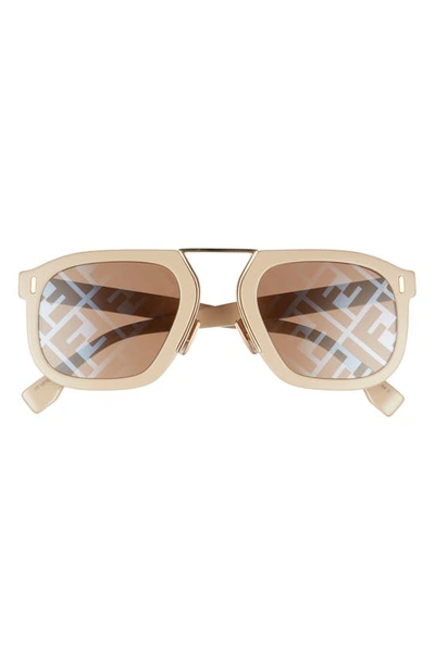 Shop Fendi 53mm Print Rectangle Sunglasses In Beige/ Silver Decor