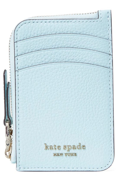 Shop Kate Spade Roulette Leather Zip Cardholder In Blue Glow