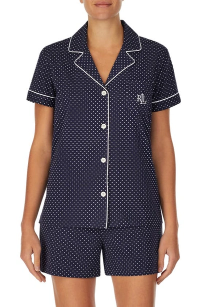 Shop Lauren Ralph Lauren Print Short Pajamas In Blue/ White Dots