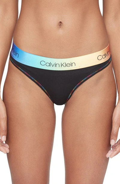 Shop Calvin Klein Modern Cotton Pride Thong In Black Pride Wb