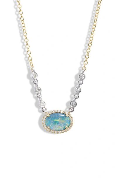 Shop Meira T Opal & Diamond Necklace In Yellow Gold/ Opal