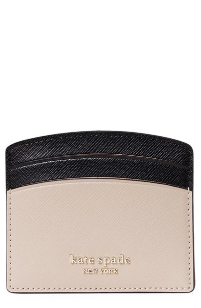 Shop Kate Spade Spencer Colorblock Leather Card Case In Warm Beige/ Black