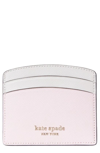 Shop Kate Spade Spencer Colorblock Leather Card Case In Tutu Pink/ Crisp Linen