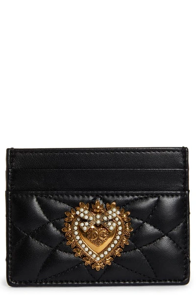 Shop Dolce & Gabbana Devotion Matelassé Leather Card Case In Black