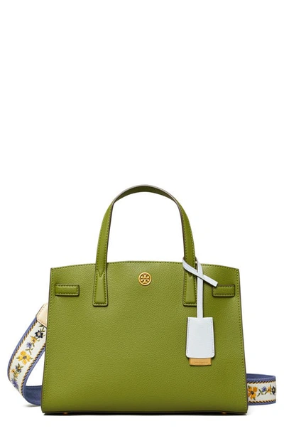 Shop Tory Burch Walker Small Leather Satchel In Spinach