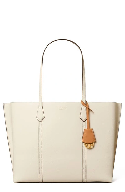 Shop Tory Burch Perry Triple Compartment Leather Tote In New Ivory