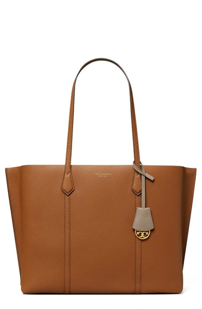 Shop Tory Burch Perry Triple Compartment Leather Tote In Light Umber