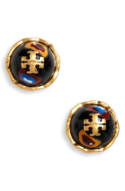 Tory Burch Roxanne Stud Earrings In Rolled Brass/tory Nav/multi | ModeSens