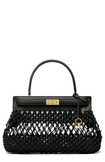 Shop Tory Burch Lee Radziwill Knotted Leather Bag In Black