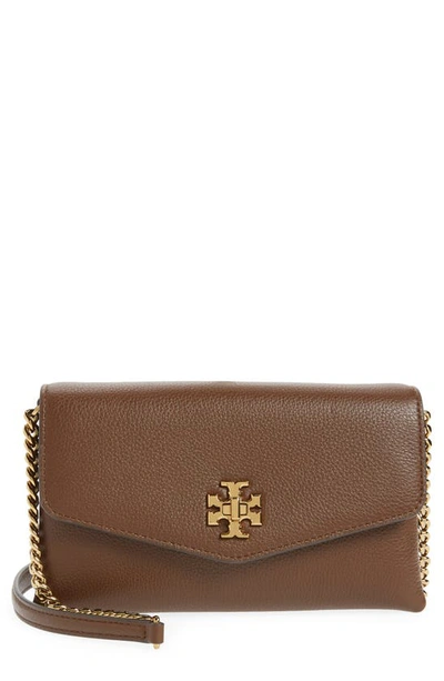 Shop Tory Burch Kira Pebble Leather Wallet On A Chain In Fudge
