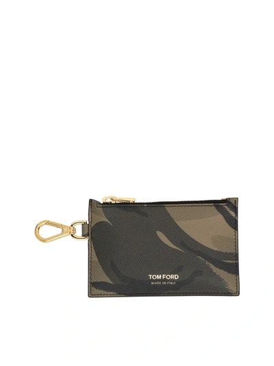 Shop Tom Ford Camouflage Leather Card Holder In Green