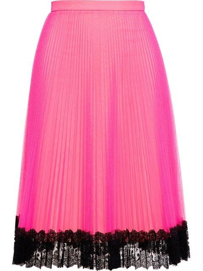 Shop Christopher Kane Pleated Tulle Mini Skirt With Lace Hem