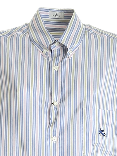 Shop Etro Logo Striped Shirt In Multicolor In Light Blue