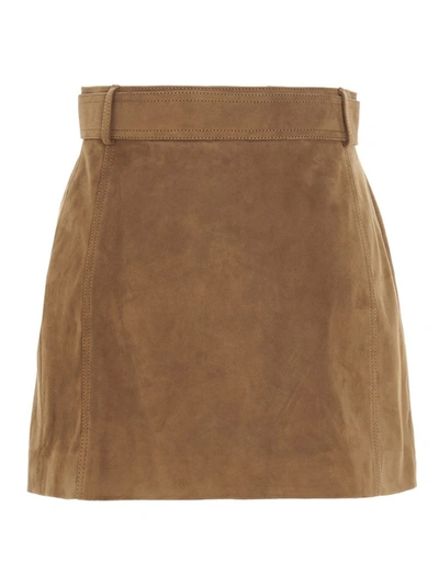 Shop Saint Laurent Women's Brown Suede Skirt