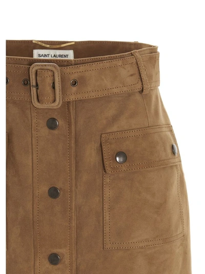 Shop Saint Laurent Women's Brown Suede Skirt