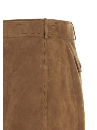 Shop Saint Laurent Women's Brown Suede Skirt